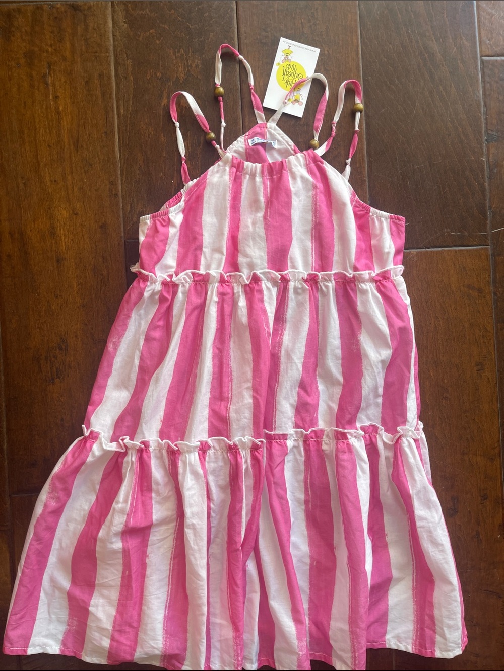 NWT Mayoral Girls Size 10Pink and White Striped Kids Sundress with Beaded Straps